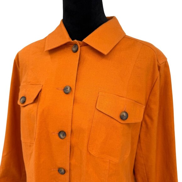 Bloomingdales Womens Orange Linen Blend Button Front Utility Jacket Size 16W - Picture 1 of 6